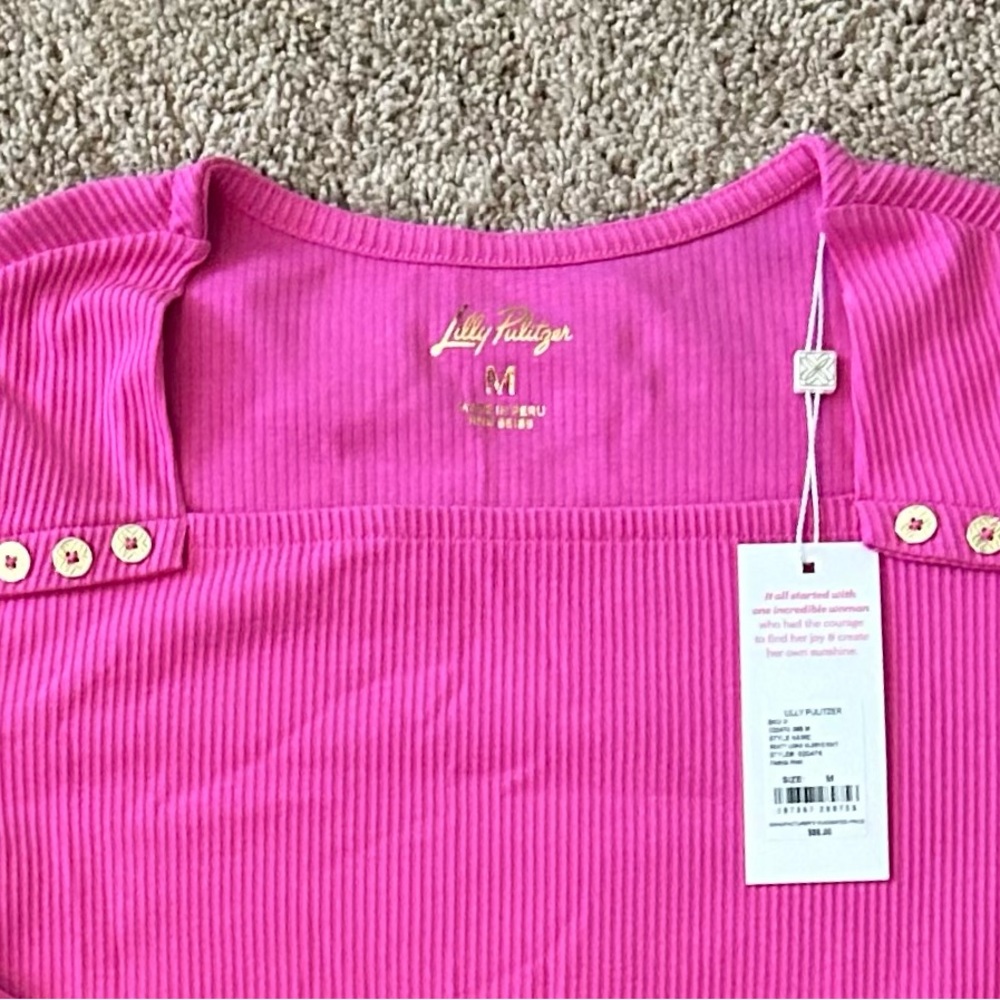 NWT GORGEOUS Lilly Pulitzer Beaty Pink Square Neck Sweater, CURRENT STYLE - Picture 7 of 15